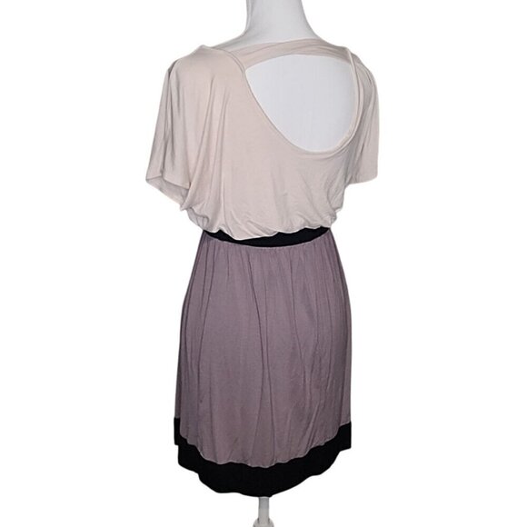 Women's Dress Knee Length LUSH Color Block Gray Cream Black Short Sleeves - Picture 5 of 7